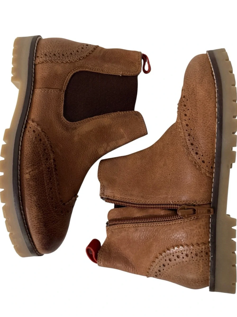 Mini Boden Kids Wingtip Chelsea Boots EU 31 Brown Leather Brogue Lug Sole